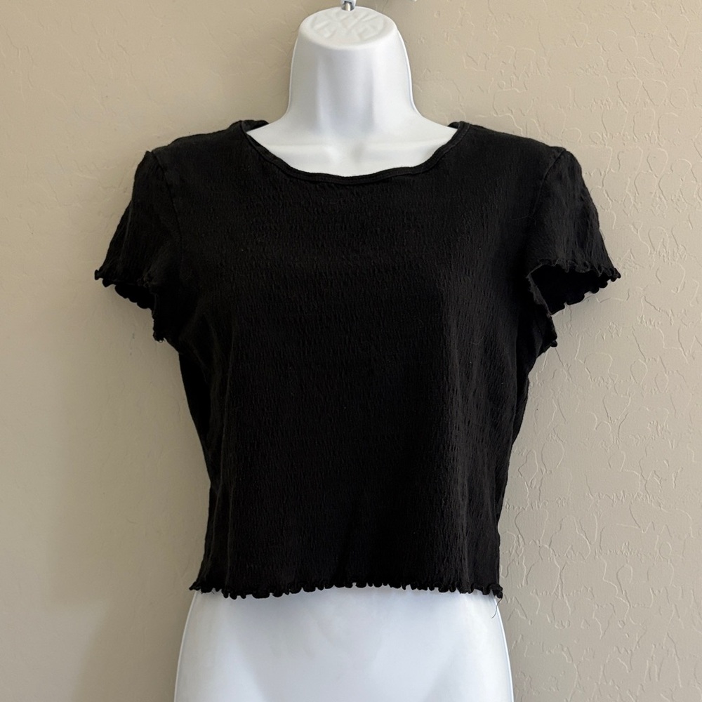 American Eagle Outfitters Black Ruffle Crop Top